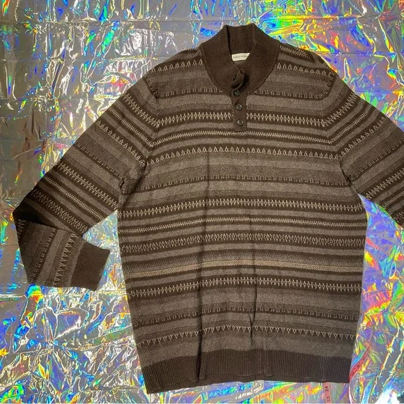 Mutual Weave Men's Brown Patterned Henley Pullover Sweater Size 4XLT 4XL XXXXL - Picture 2 of 10